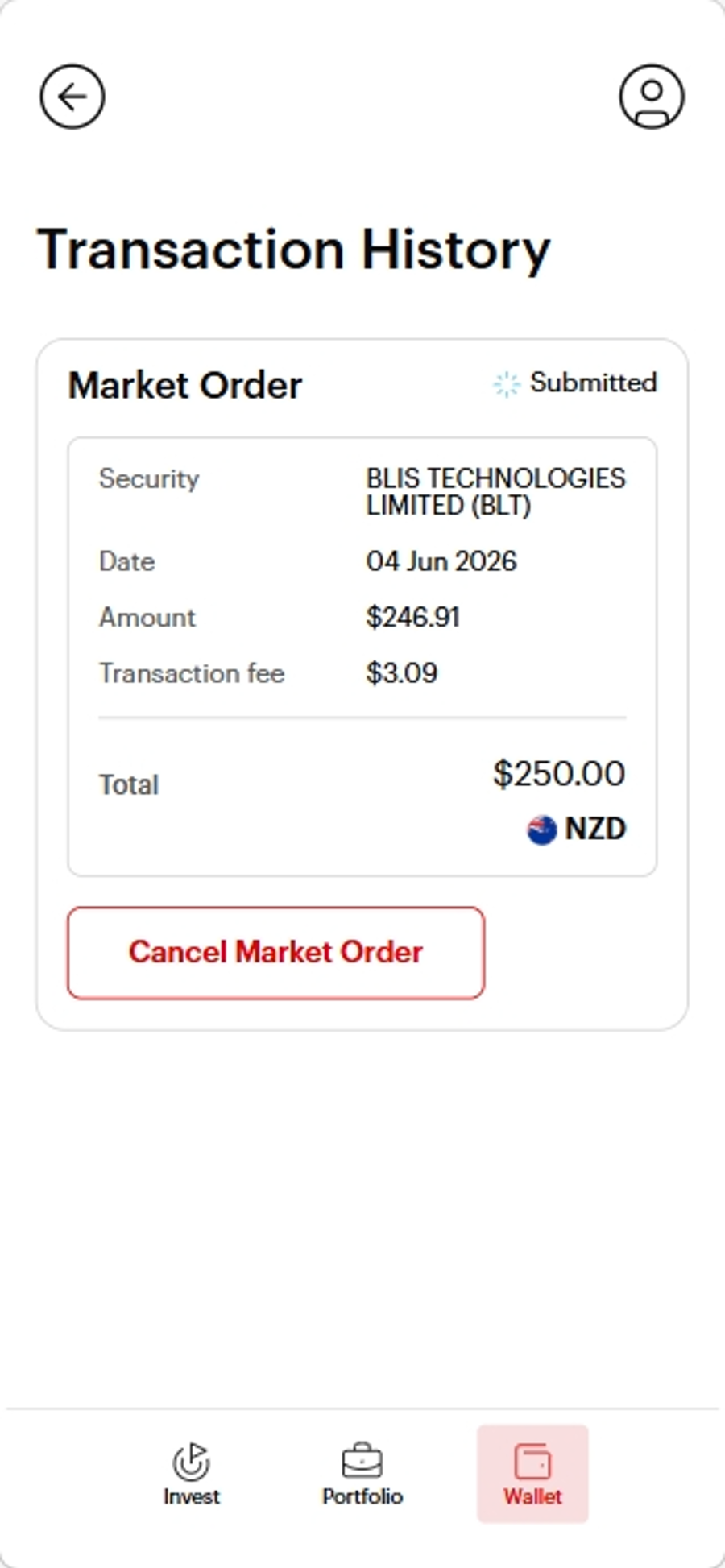 Click Cancel Market Order 
