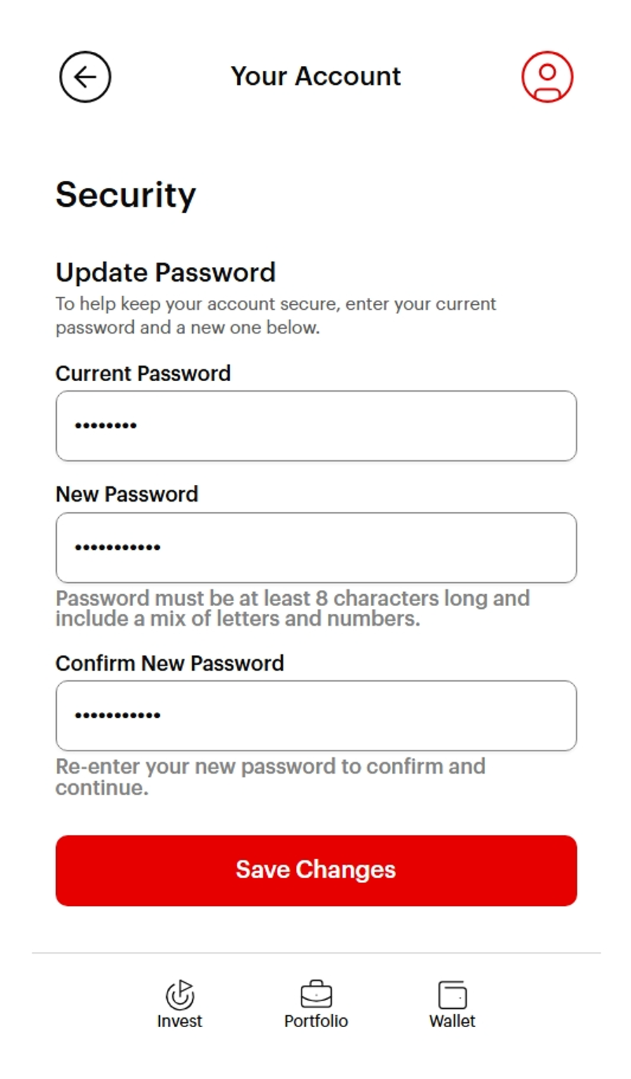 Enter your new password