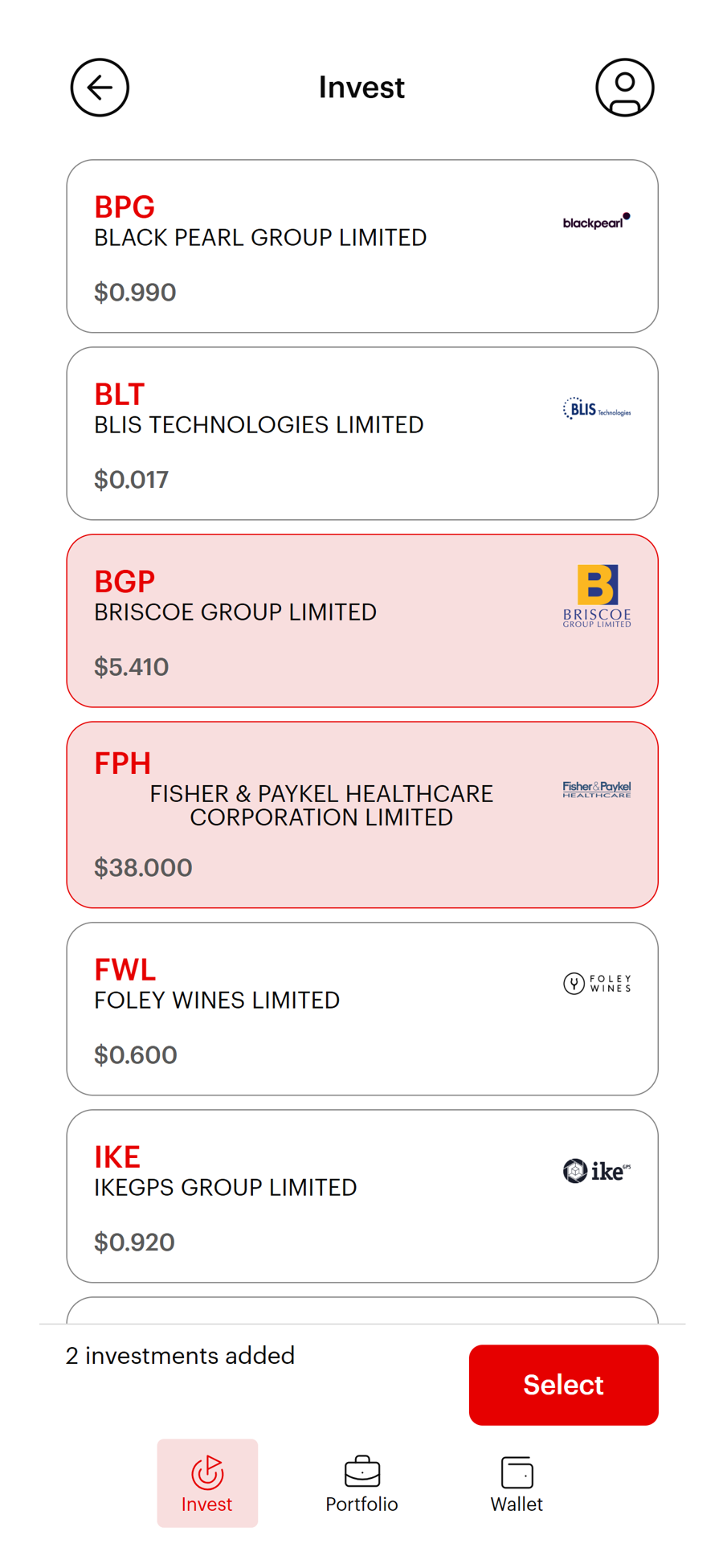 Choose your investments