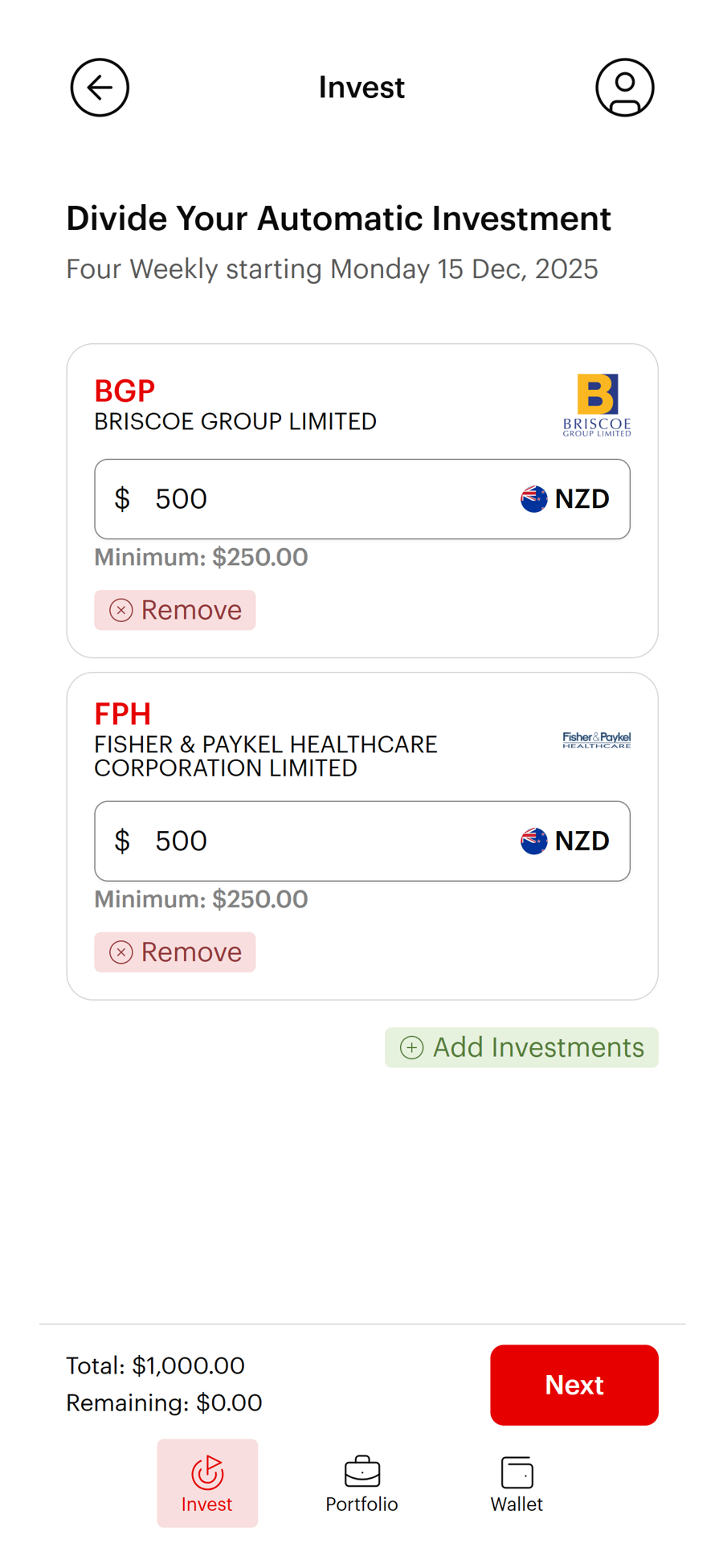 Divide your investment amount