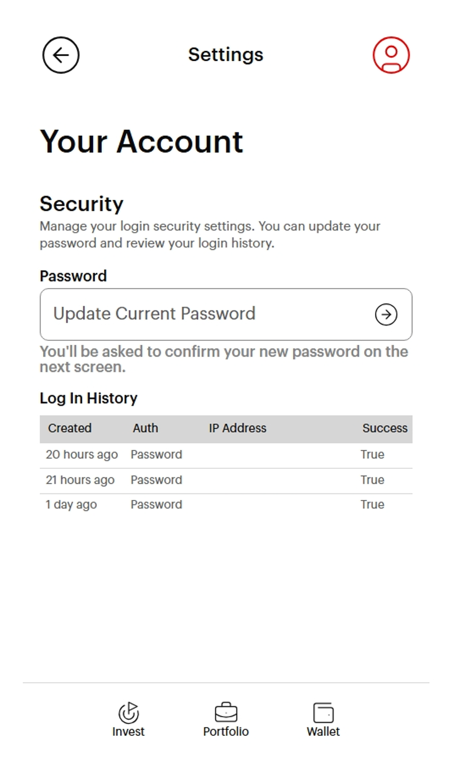 Select Update Current Password
